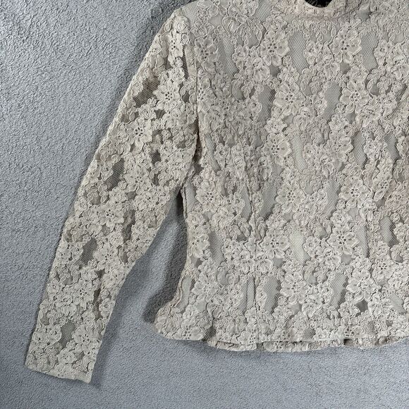 Vintage Ursula Of Switzerland Lace High Neck Blouse‎ Size 8P Beige Floral Blouse - Picture 4 of 13